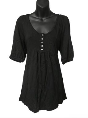 Hard Tail Forever 3/4 Sleeve Slouchy Henley Top Sz S